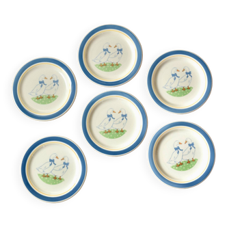 Series of six vintage dessert plates - Ceramica Quadrifoglio - geese decor - Made in Italy