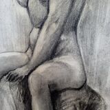 Drawing sketch nude charcoal 1950 60 signed