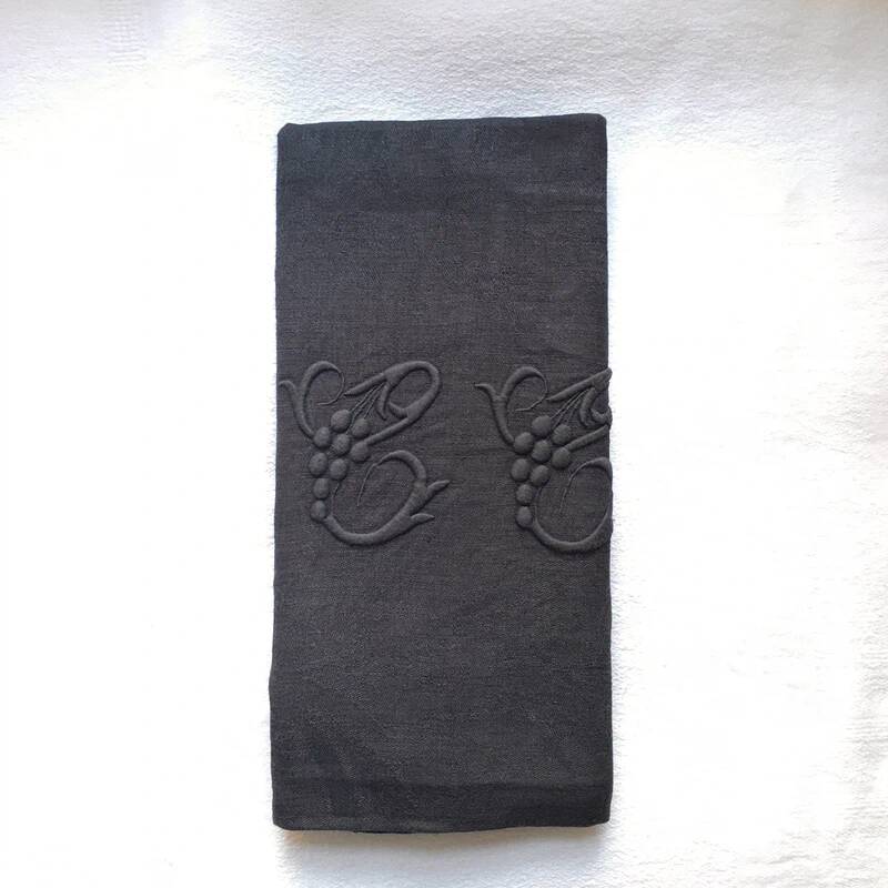 Old embroidered table napkin C C Black