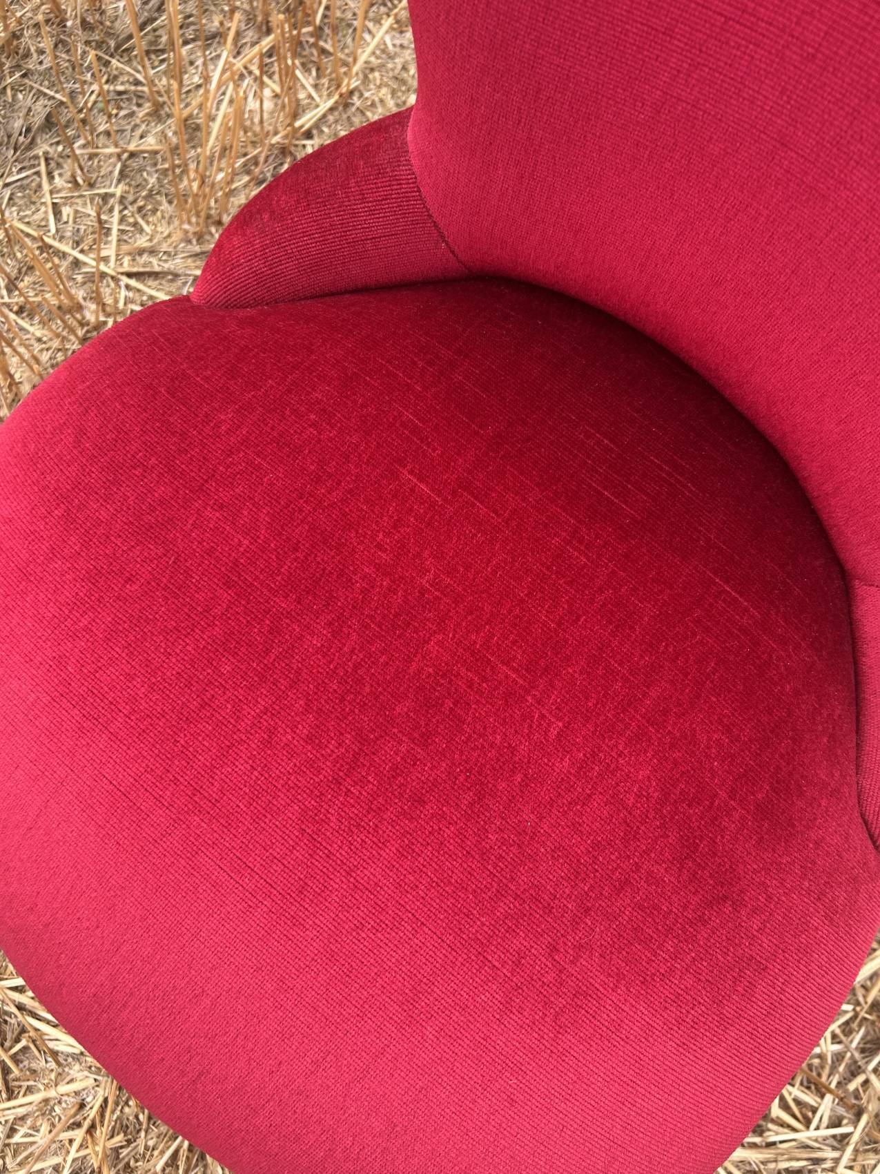 Vintage burgundy velvet armchair with fringes – theatrical and elegant
