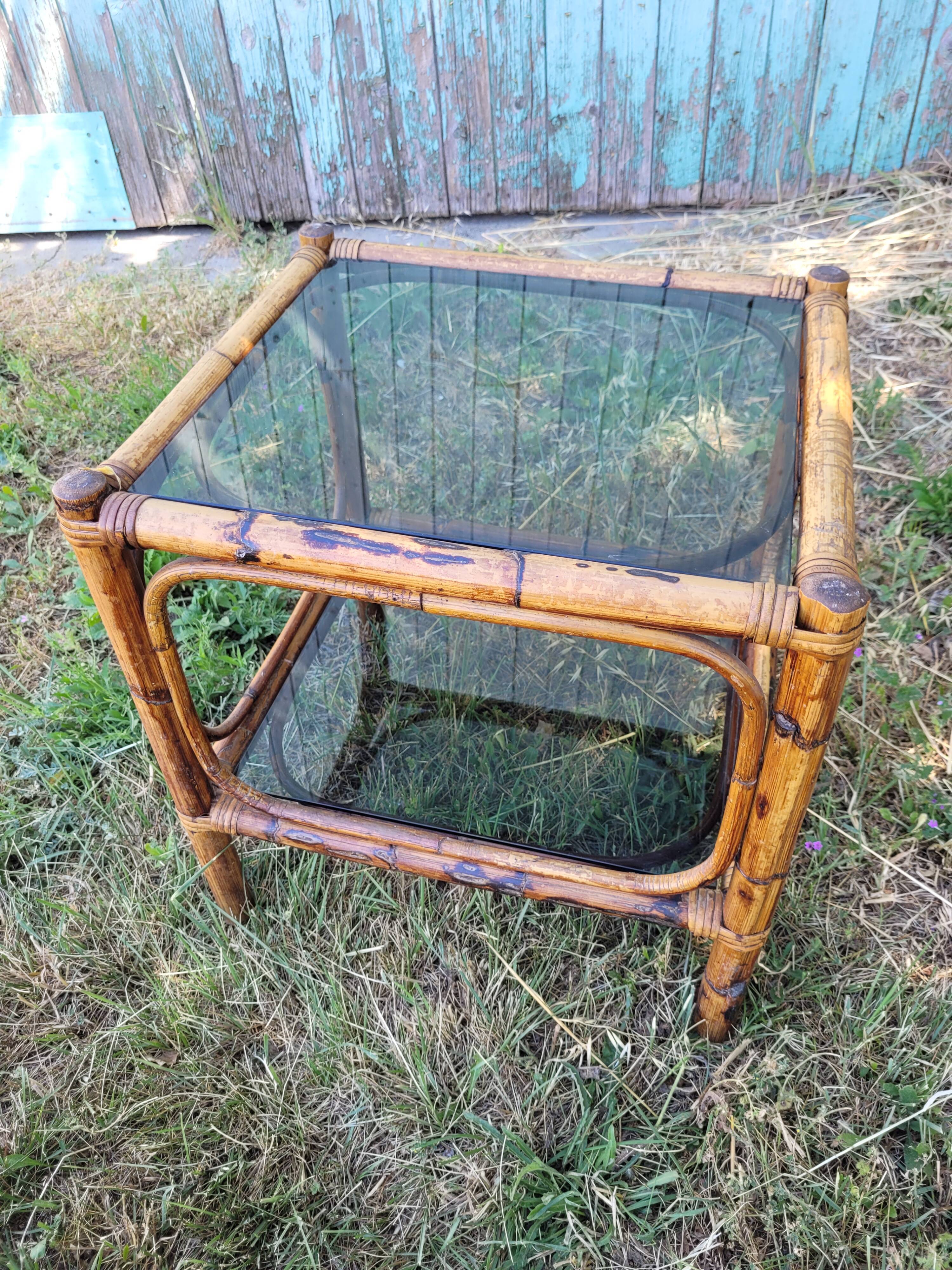 Rattan coffee table and smoked glass