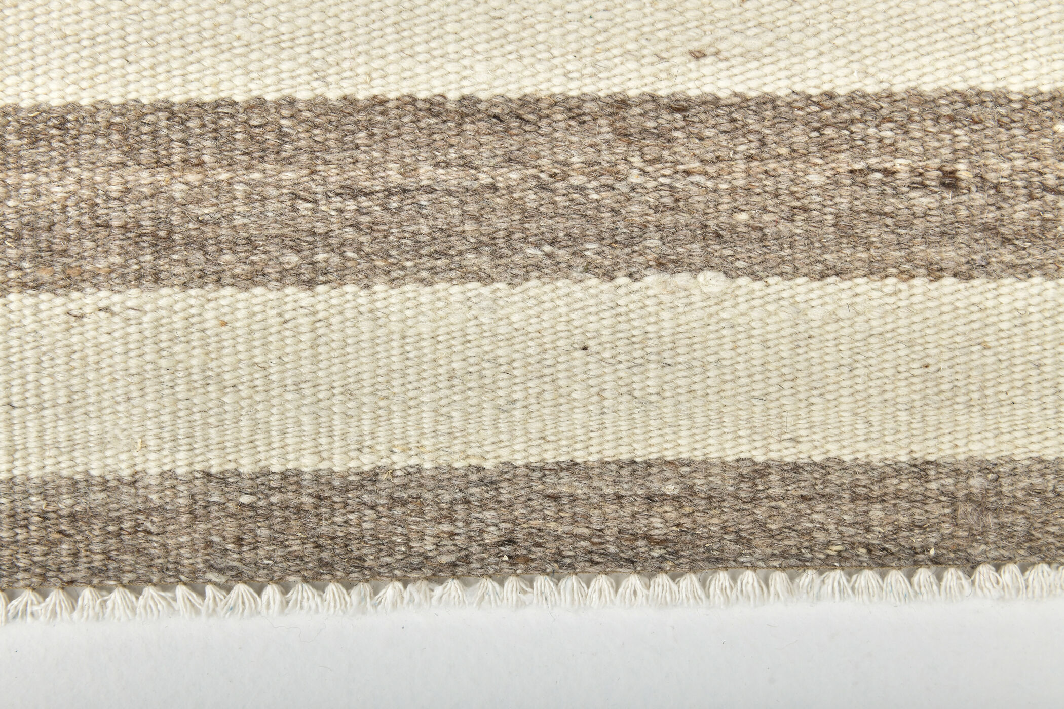 210x300 cm Natural Turkish Kilim, Striped white and brown kilim carpet