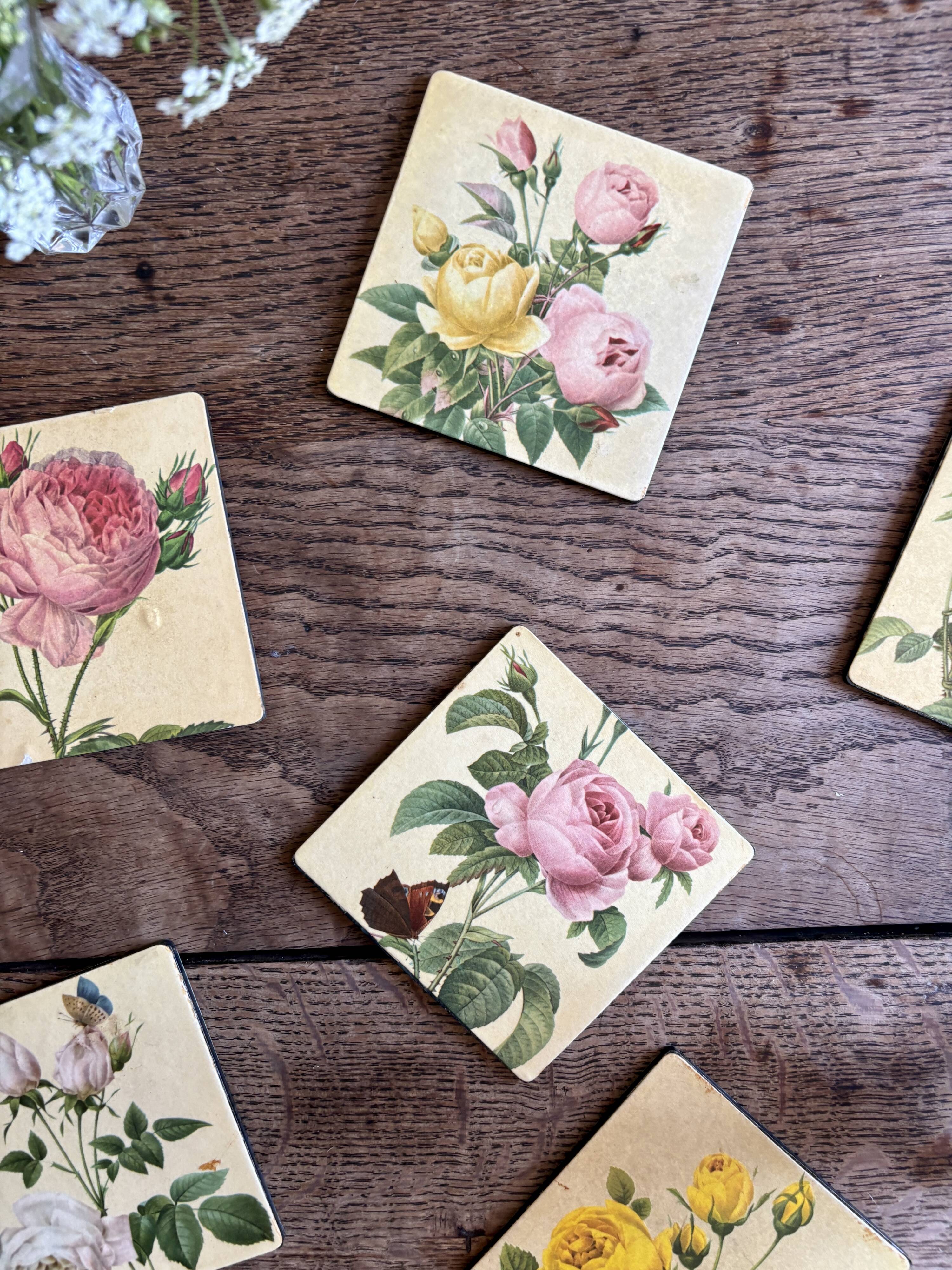 6 dessous de verre vintage décor Redouté