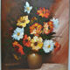 Still life painting with flowery vase bouquet flower signed Hilnan?