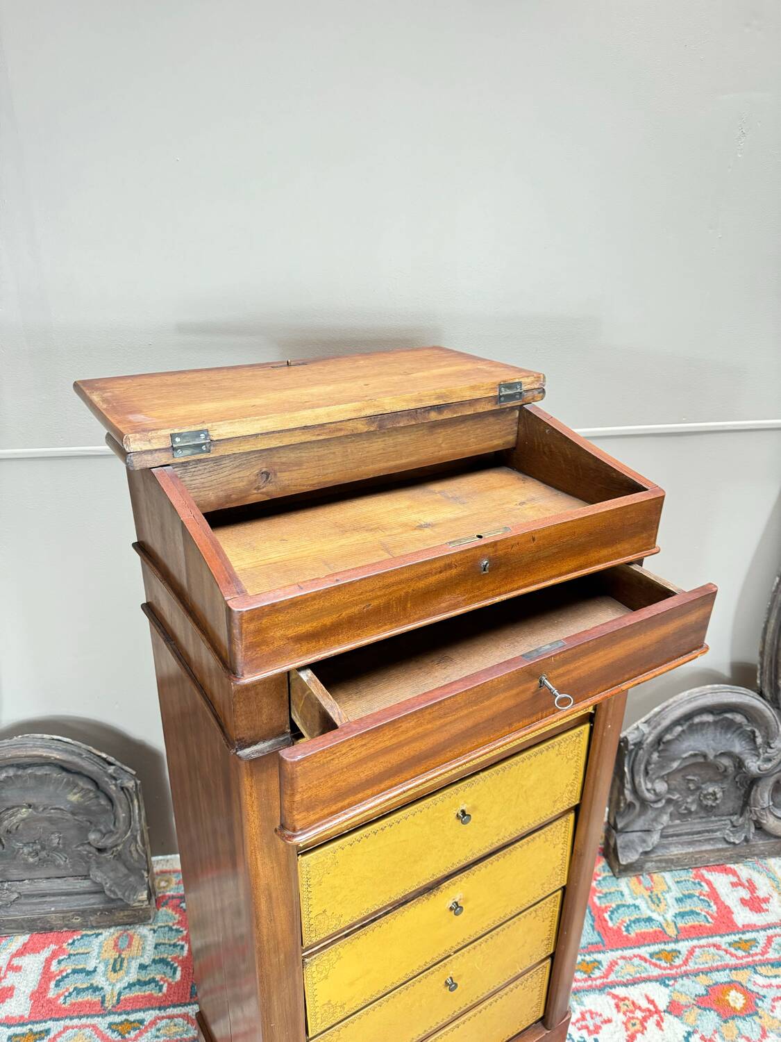 Louis Philippe Mahogany Cartonnier Forming a Desk, 19th Century