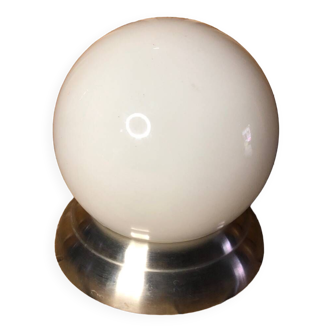 Old white opaline wall lamp + ceramic support & vintage aluminum contour #a508