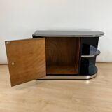 Art Deco Black Lacquered Lowboard with Chrome Fittings, France, 1930s