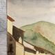Signed watercolor of landscape with bell tower