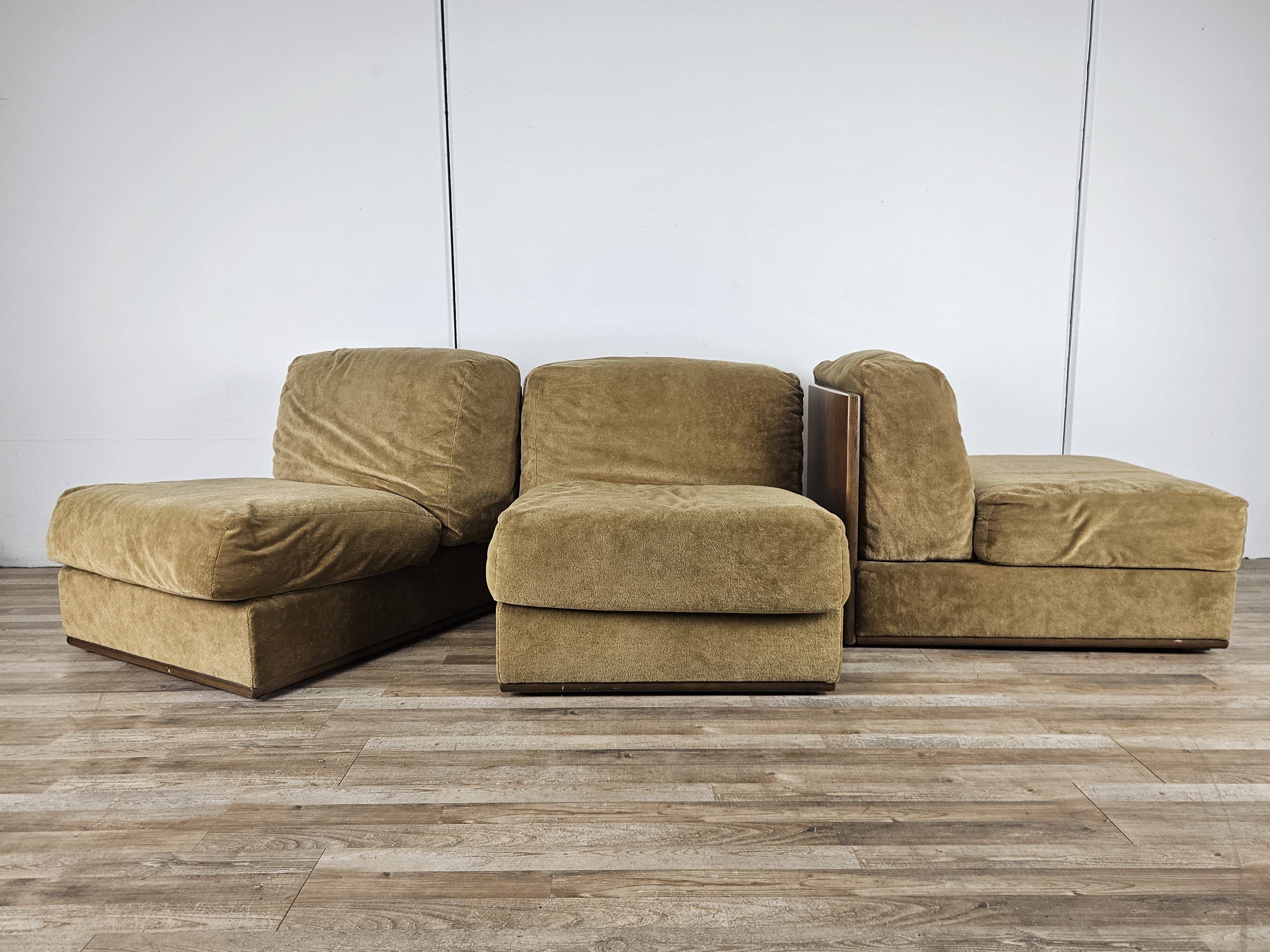 Three fabric lounge chairs 70s