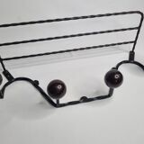 Vintage wrought iron wall coat rack with 4 hooks, 55 cm
