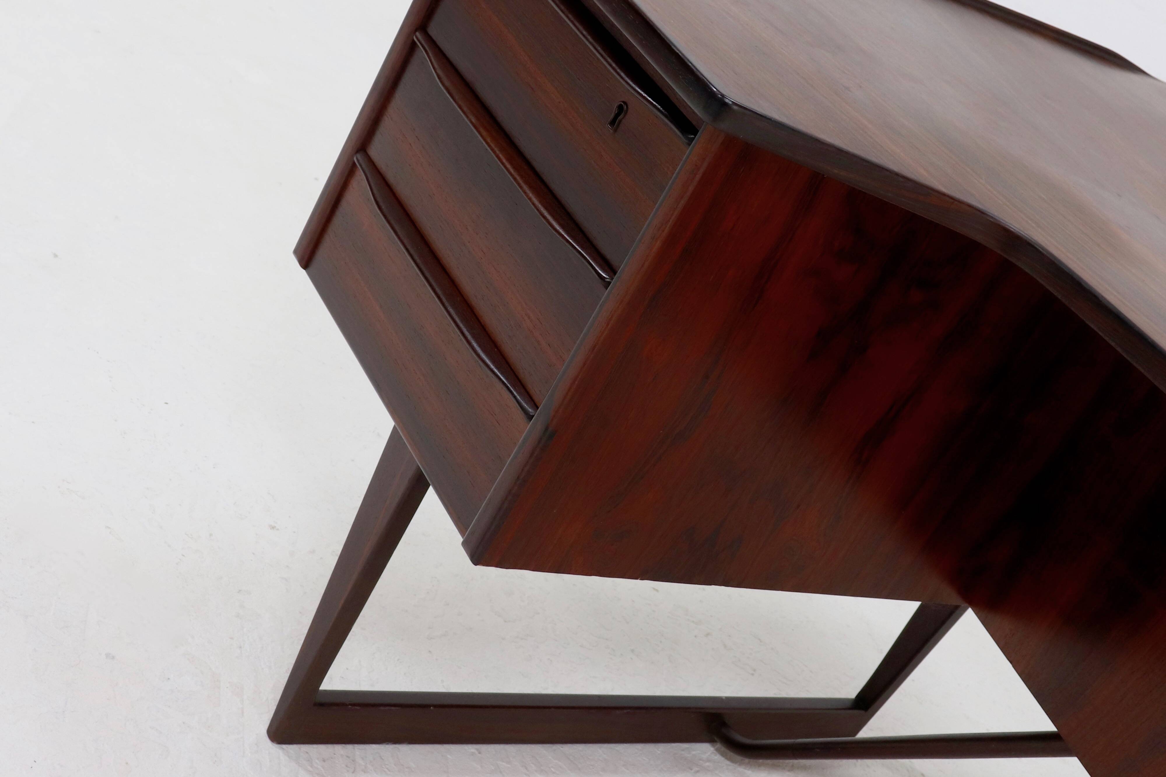 Rosewood Boomerang Desk by Peter Løvig Nielsen for Hedensted Møbelfabrik Denmark 1950s