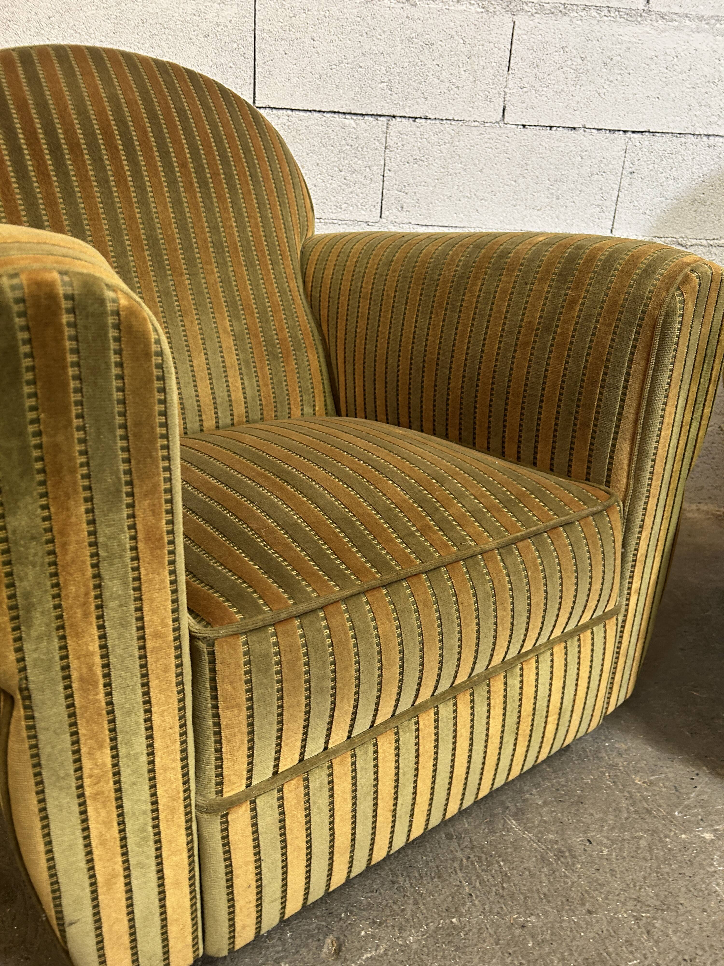 Pair of green fabric armchairs