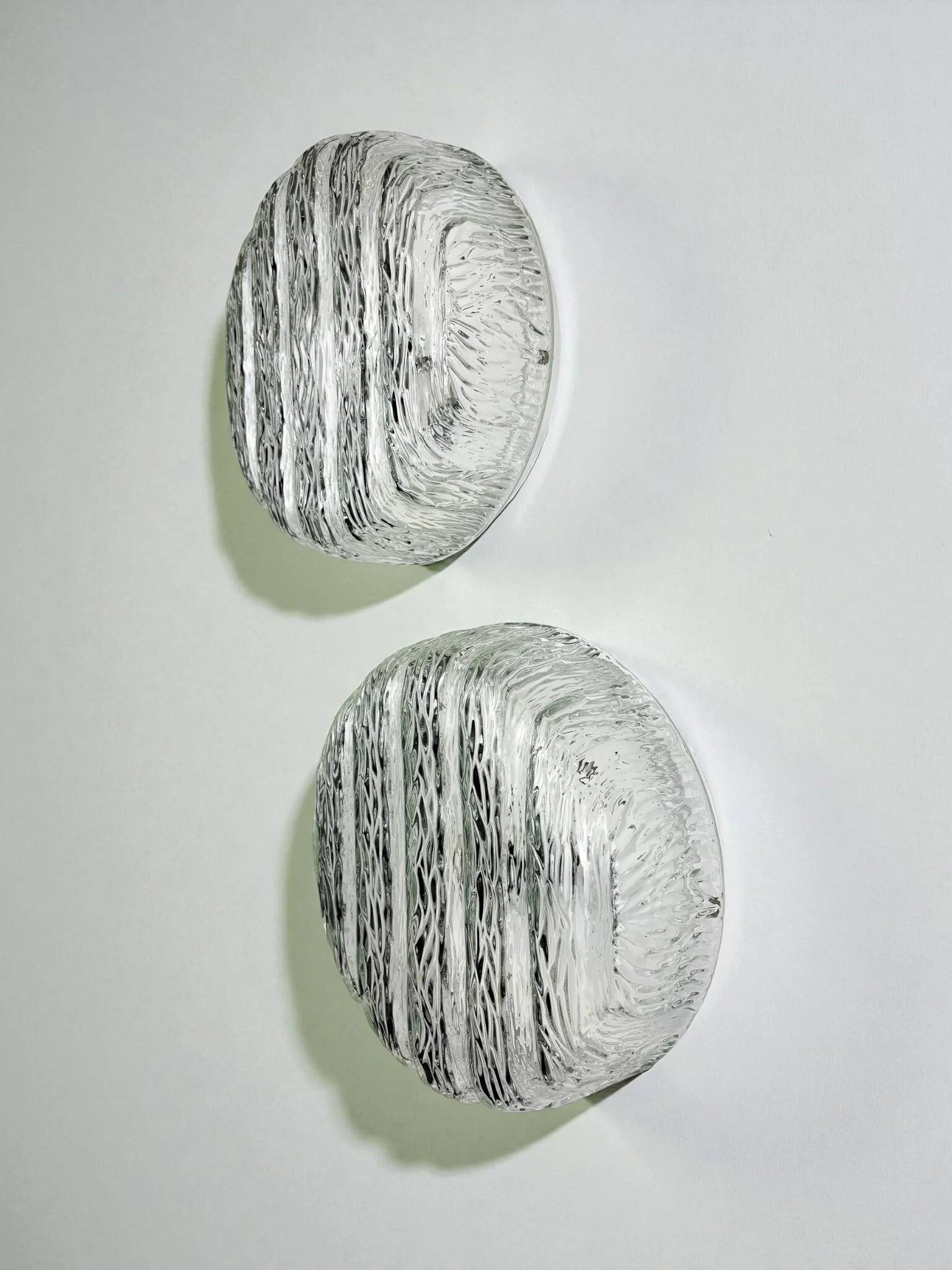 Pair of frozen glass round sconces, Germany, 1960s