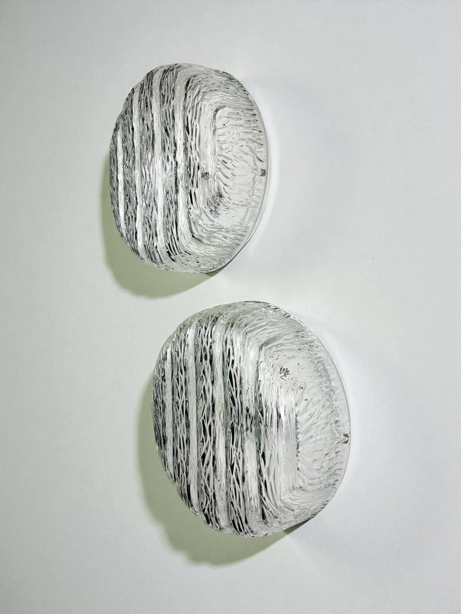 Pair of frozen glass round sconces, Germany, 1960s