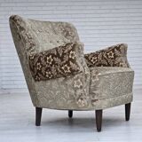 1960s, Danish armchair, light green furniture velour, teak wood legs.