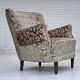 1960s, Danish armchair, light green furniture velour, teak wood legs.