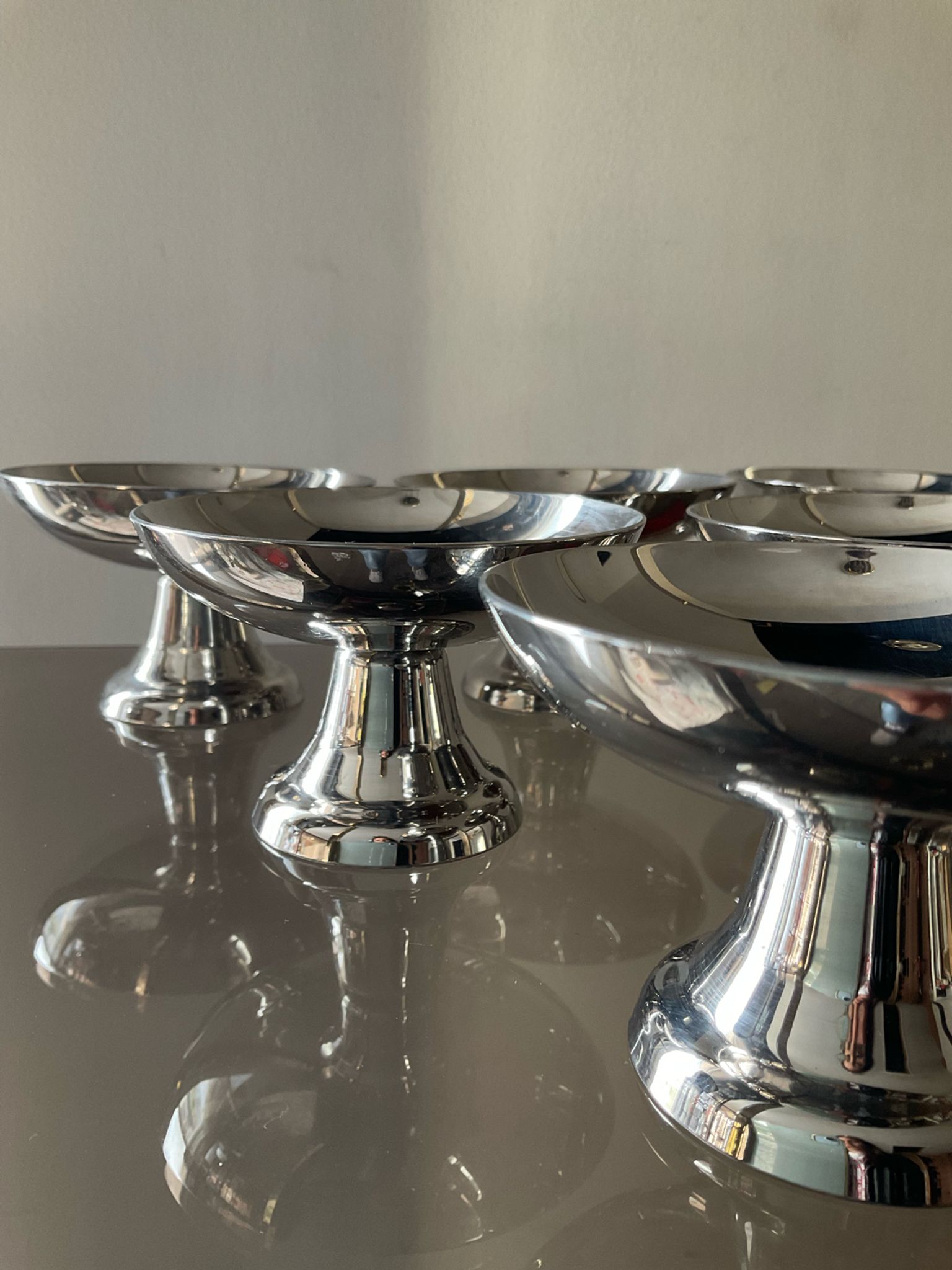 Series of 6 vintage stainless steel ice cream cups