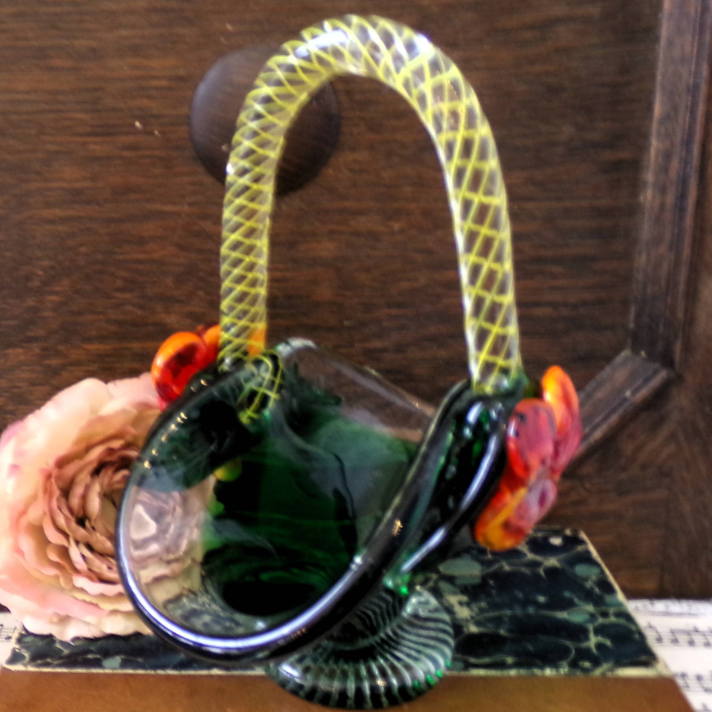 Green Murano glass basket/trinket dish