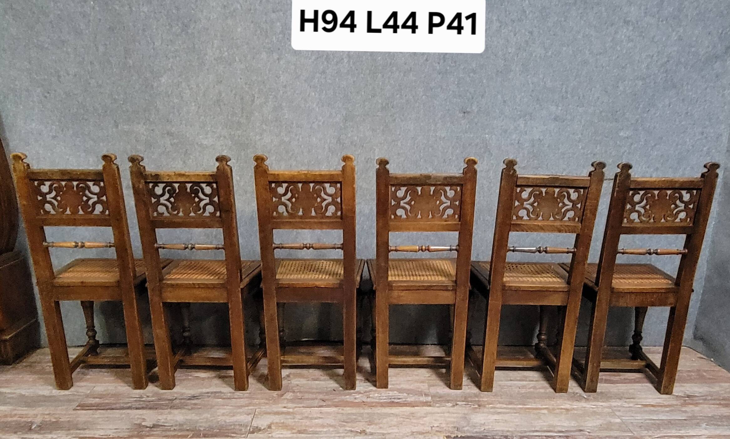 Set of six Renaissance-style chairs in solid wood