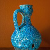 Fat Lava turquoise ceramic vase, ceramic pitcher, sea foam, blue crater vase, turquoise emaux