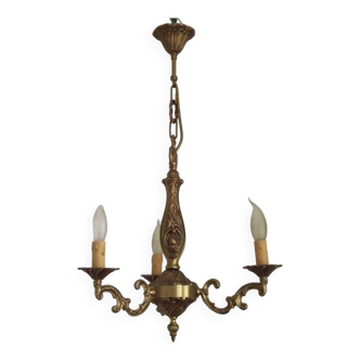 Lustre traditionnel à 3 lumières en bronze du milieu du siècle