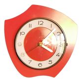 Horloge formica vintage pendule murale silencieuse asymétrique "Junghans rouge"