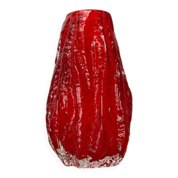 Thick glass vase with heavy bark, German mid-century by Ingrid Glas, Germany, 1960s.