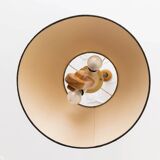 Temde Mid-Century Ceiling Light with dark charcoal silk shade and wooden center column