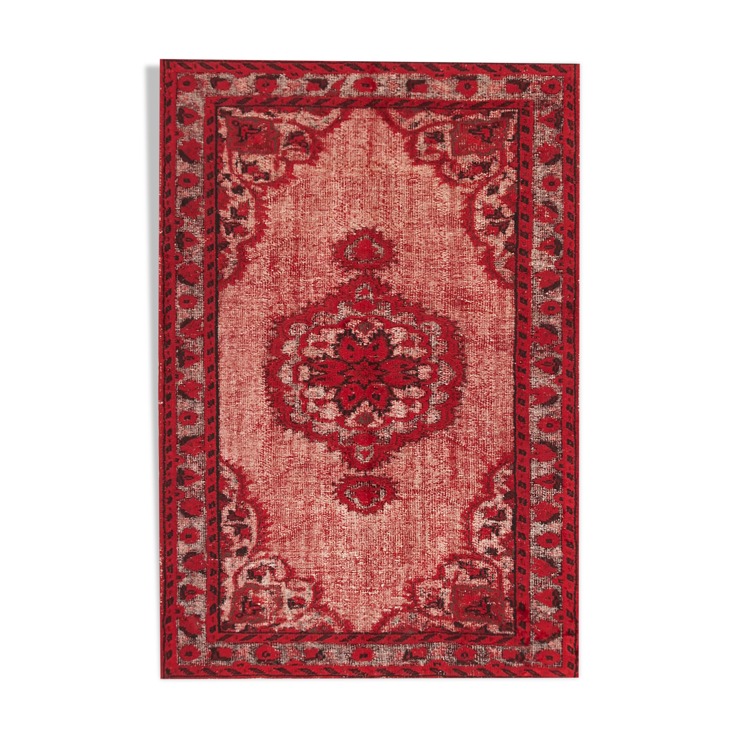 Handmade bohemian turkish 1980s 157 cm x 236 cm red carpet
