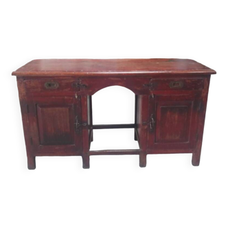 Bureau Vintage rouge vieux teck piece et patine d'origine inde