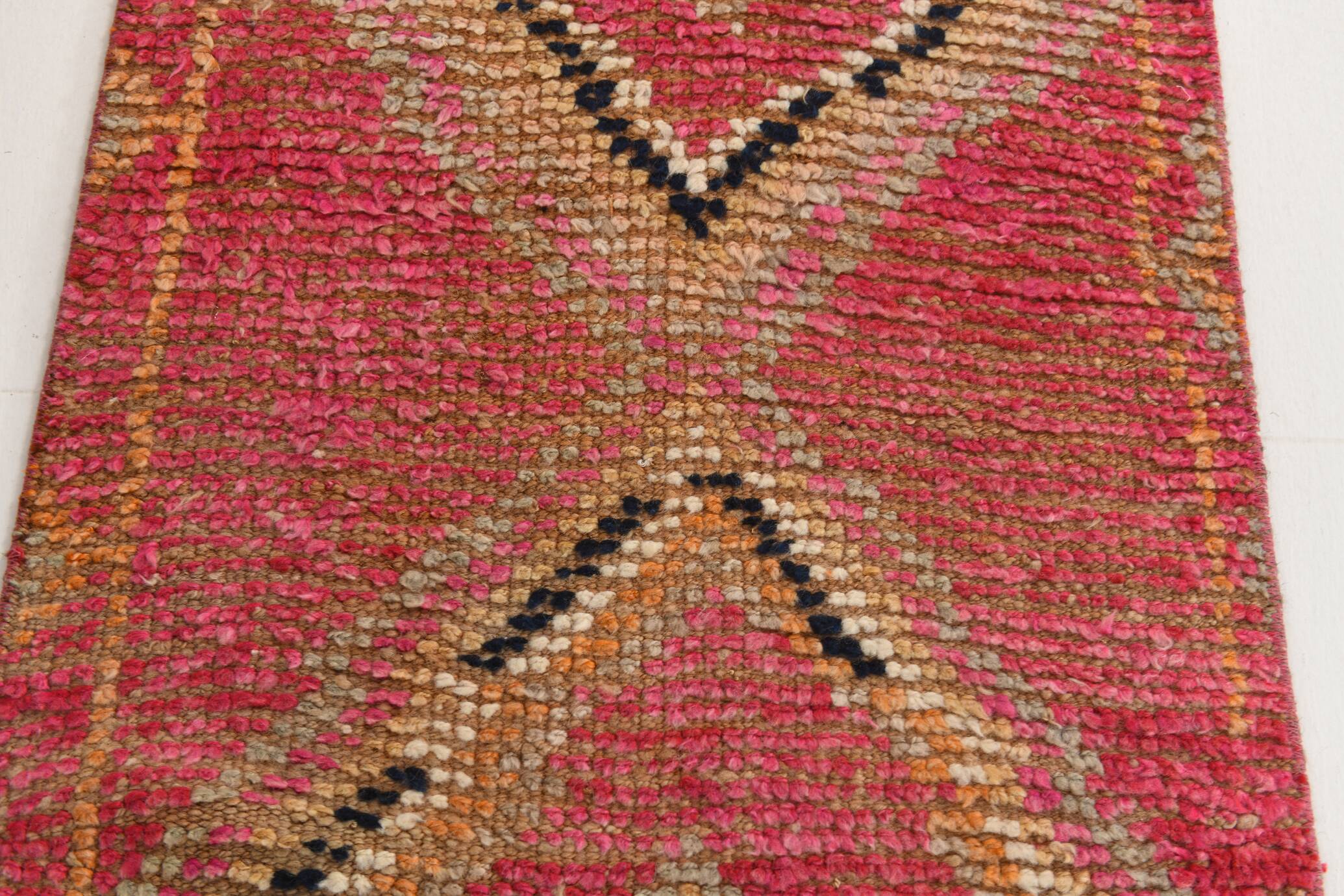 Pink & Beige Tribal Motifs Vintage Runner Rug, 63x295 Cm