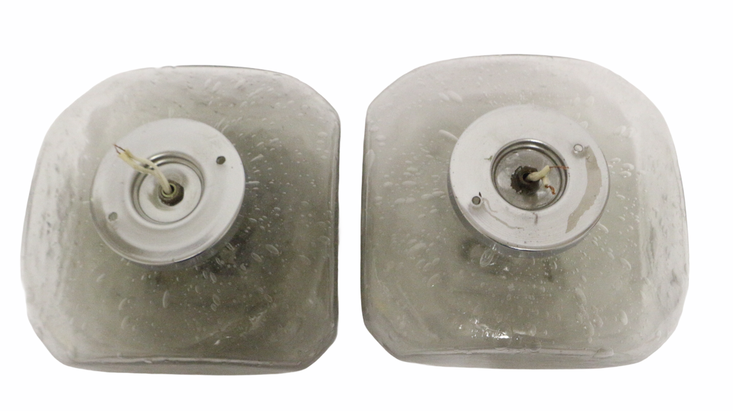 Pair of 70s vintage wall lamps, Murano glass with bubbles
