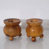 Pair of Swedish wooden candlesticks from the 1970s.