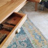 Solid oak farmhouse table, gilded and patinated, two drawers, 260 x 100 cm