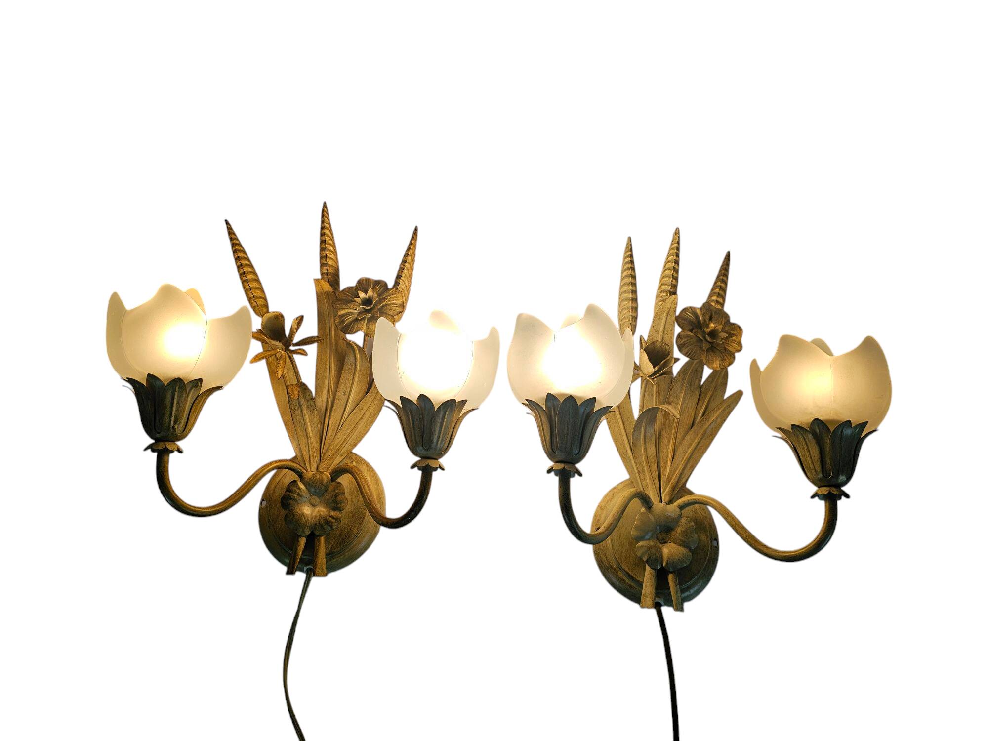 LS Italy  - vintage wall lamps (2)  - metal - gold - 70's