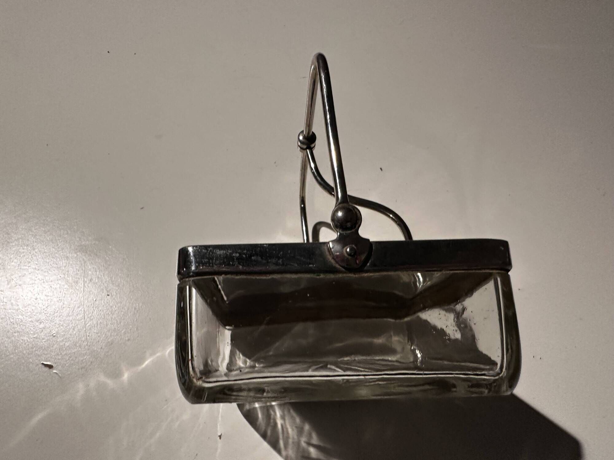 Art Deco Period Butter Dish, Silver Metal and Crystal - With Balance Wheel