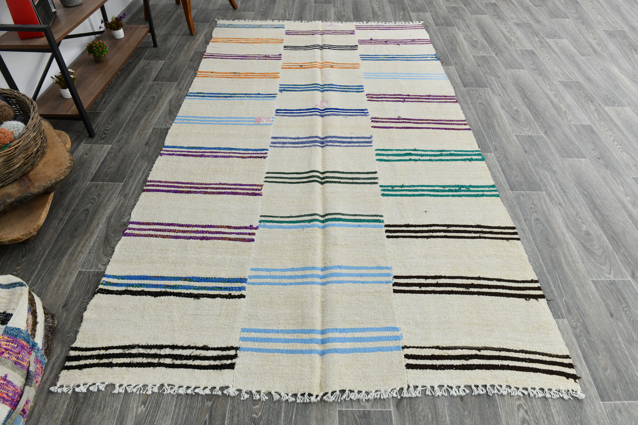 5x10 neutral textured vintage hemp rug, 168x304cm