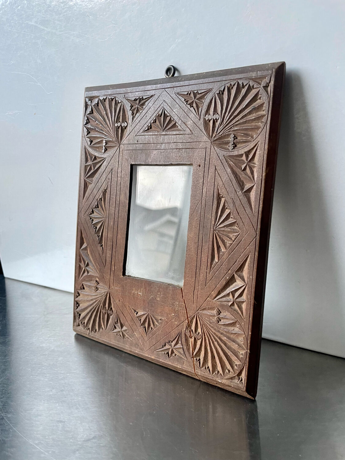 Antique hand carved  frame solid wood  22 cm x 17.5 cm