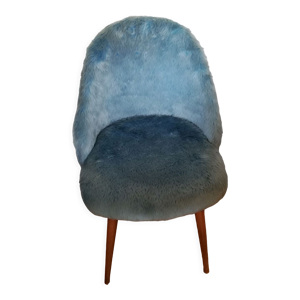 Chaise fausse fourrure bleu 1960