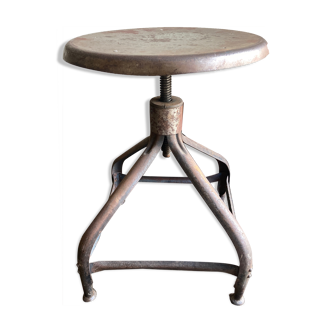 Tabouret d'atelier Nicolle à vis en fer brut 1950