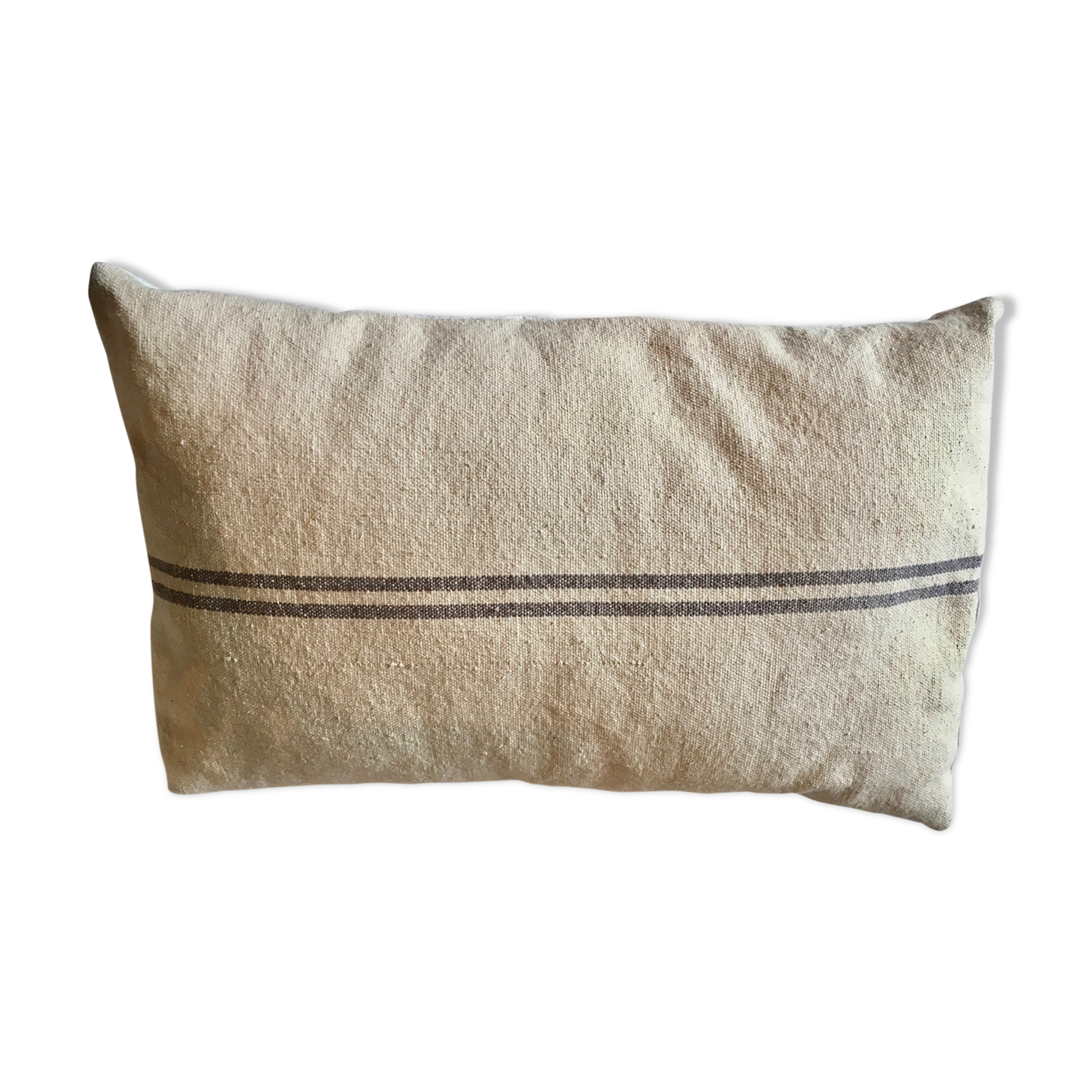 Large grey striped hemp cushion 60 x 40cm