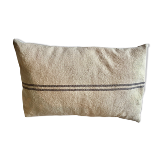 Large grey striped hemp cushion 60 x 40cm