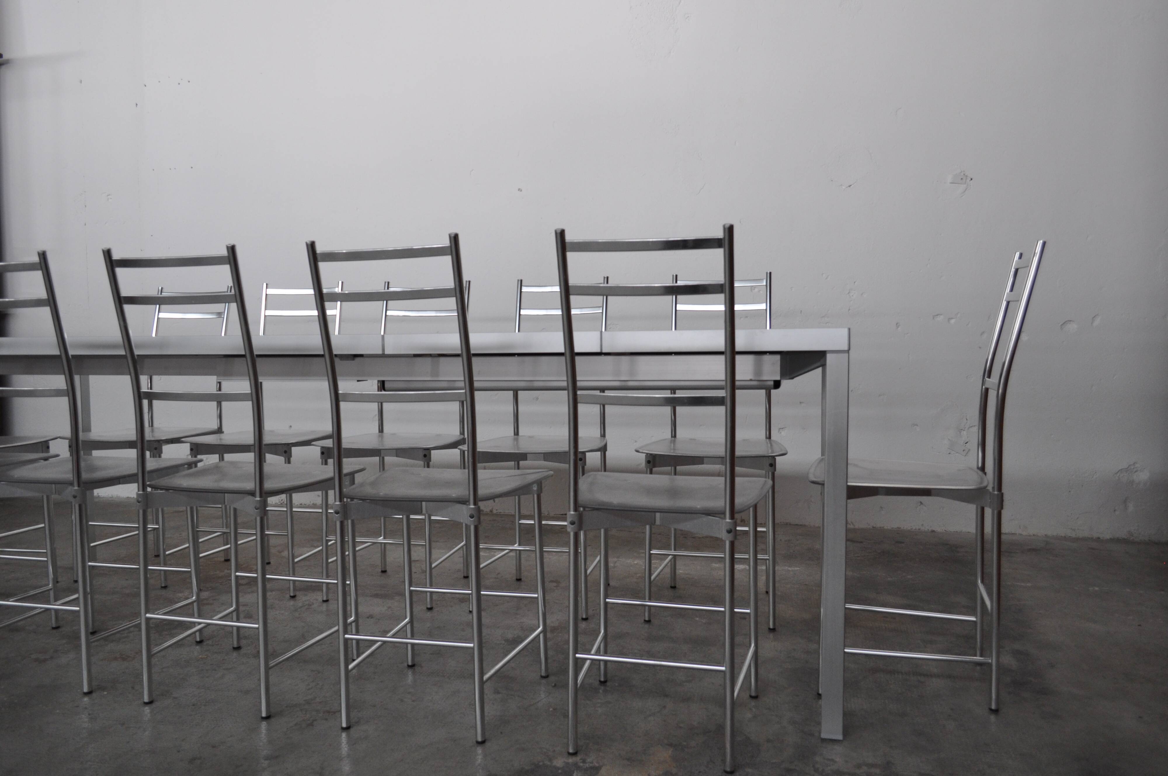 Bagutta Table and Aluminum Chairs by Opera Design for Ycami, 1980s, Set of 13