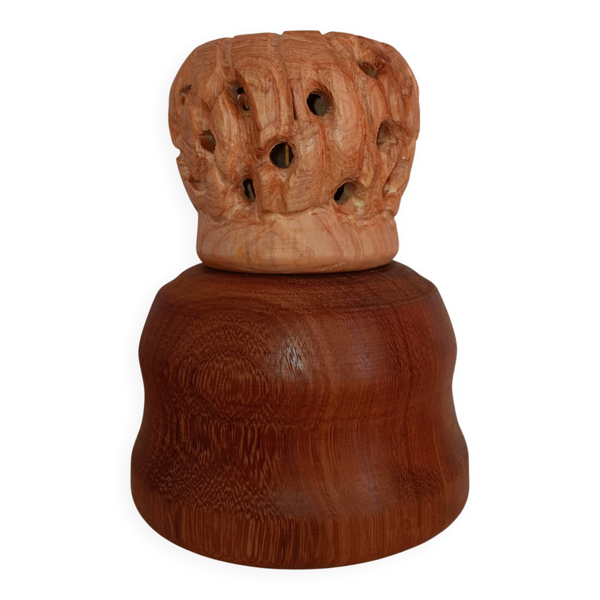 Handcrafted table lamp in carved wood / Wabi-Sabi & Organic style