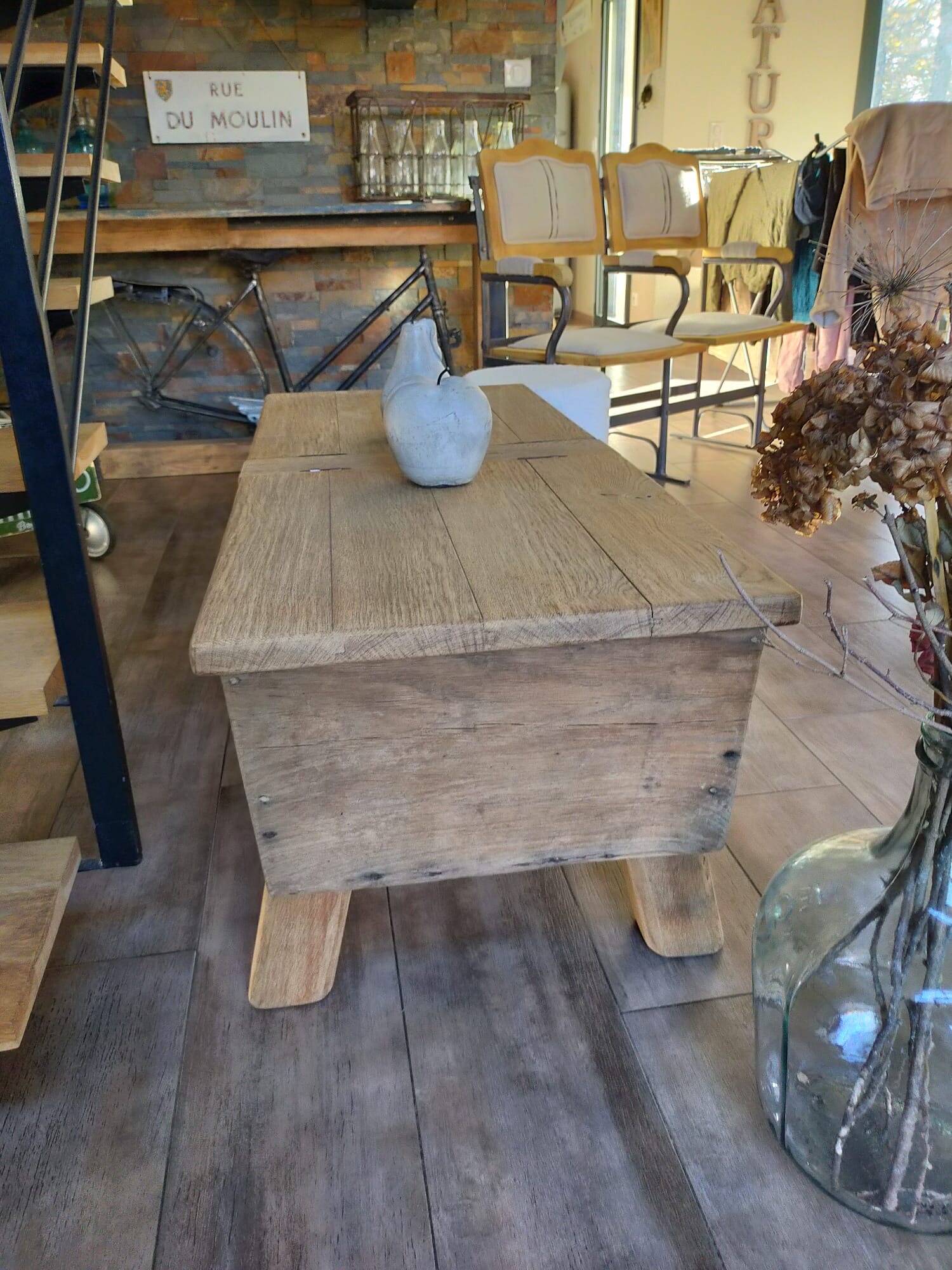 Solid wood coffee table with antique chest