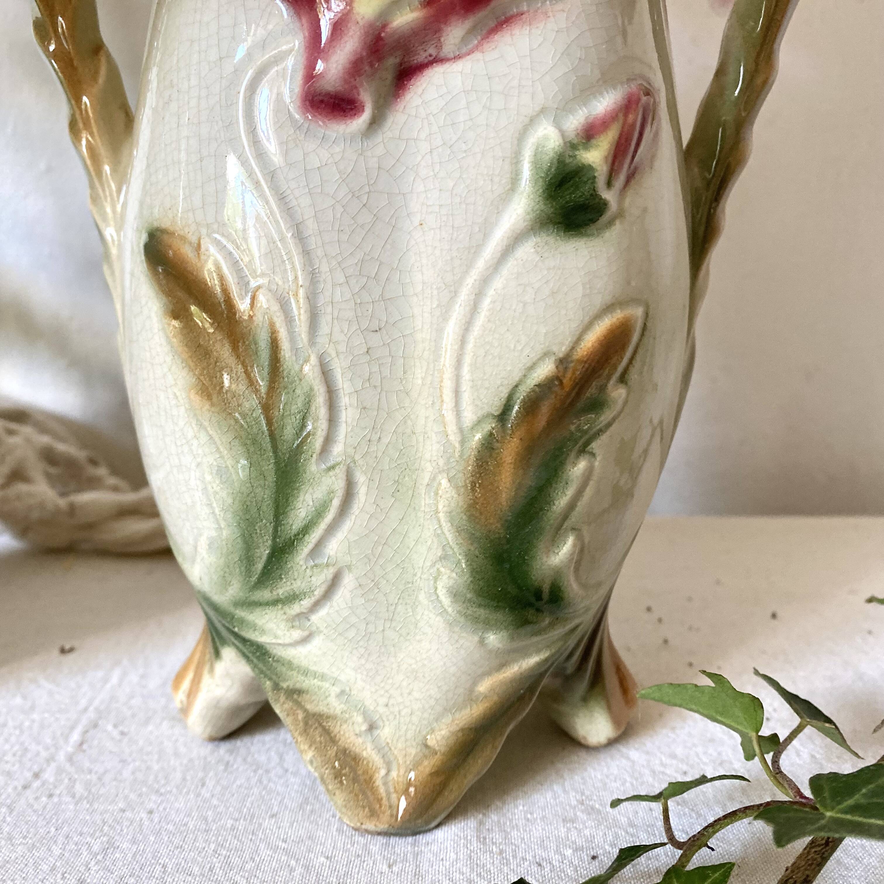 Pair of slipware vases, art nouveau fireplace decoration