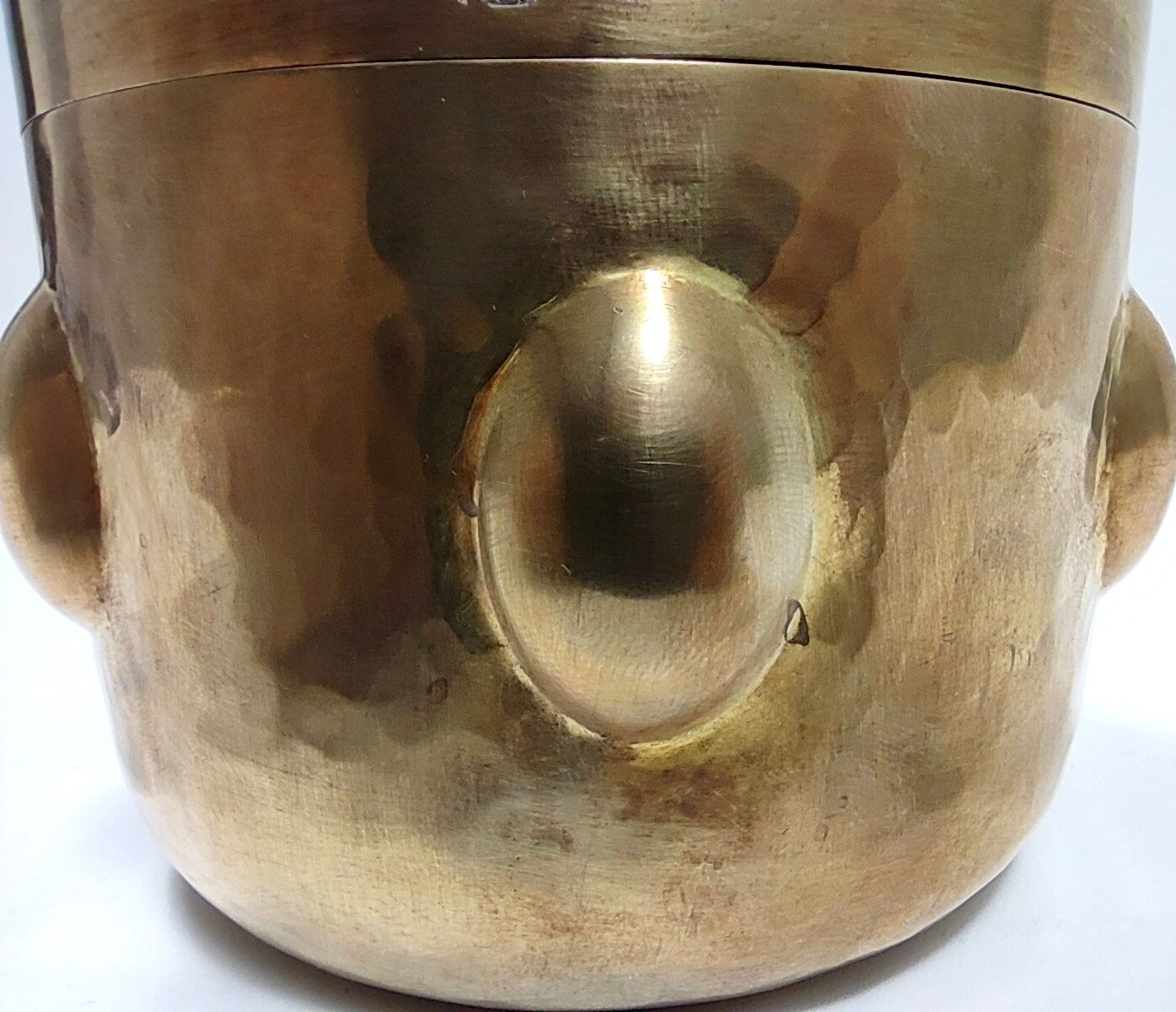 Vintage cylinder embossed brass storage box, italy