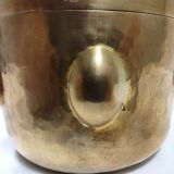 Vintage cylinder embossed brass storage box, italy