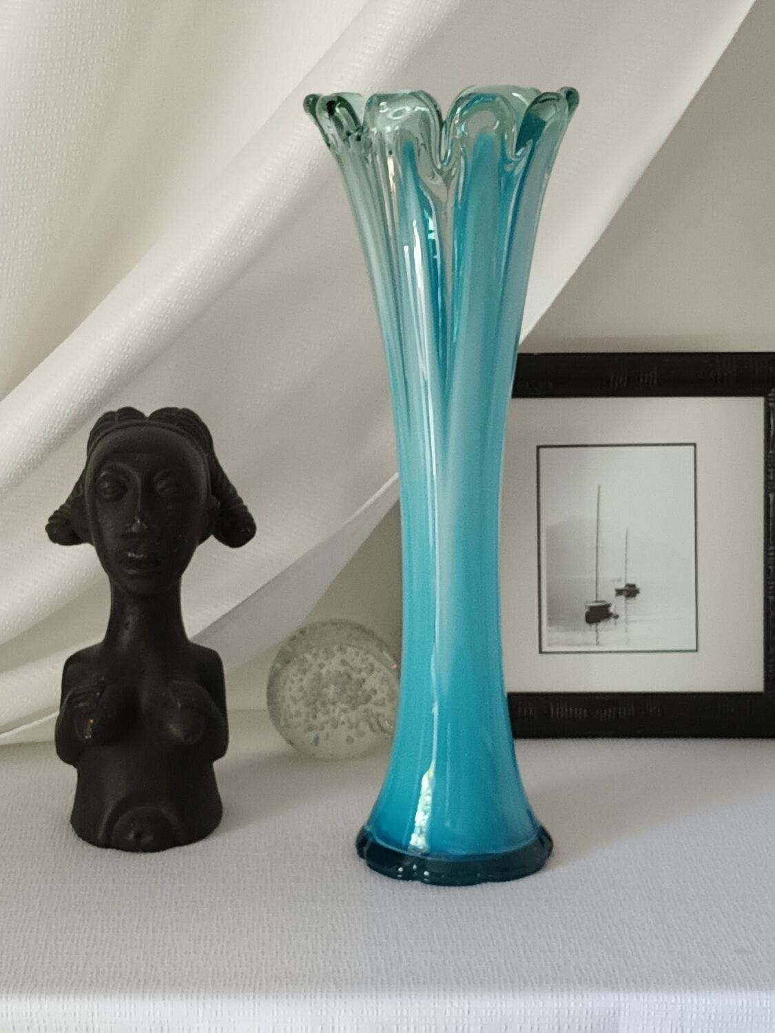 Vintage blue blown glass vase
