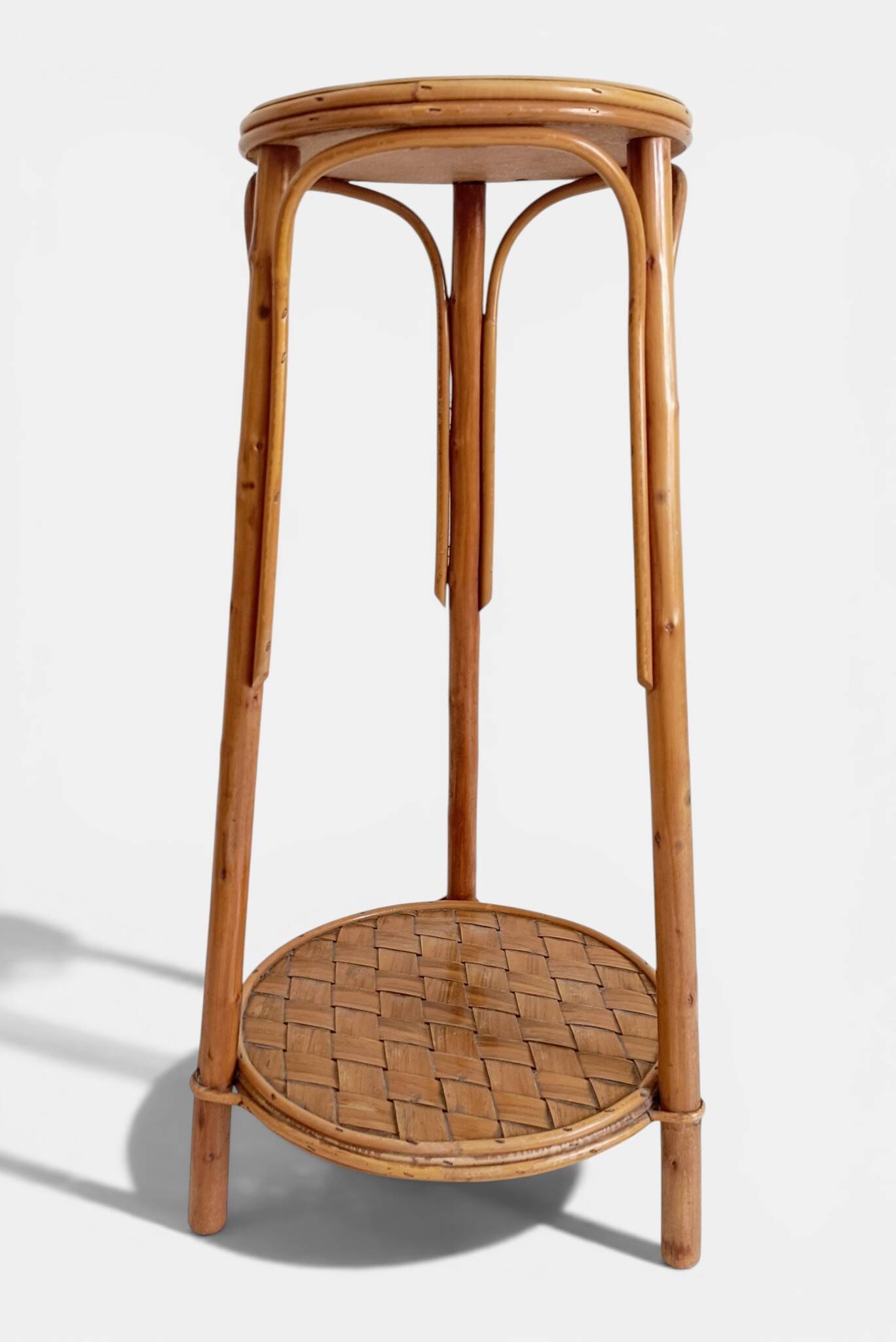 Table d'appoint, support à plante en bois, bambou et roseau, années 1960